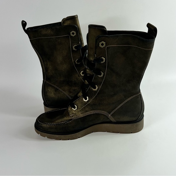 Timberland Bronze Metallic Leather Mid Calf Moto Combat Boot 91379 Size 9 - Picture 6 of 9